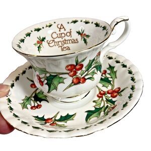 A Cup Of Christmas Tea Cup & Saucer Set Waldman House Tom Hegg Hanson Bone China